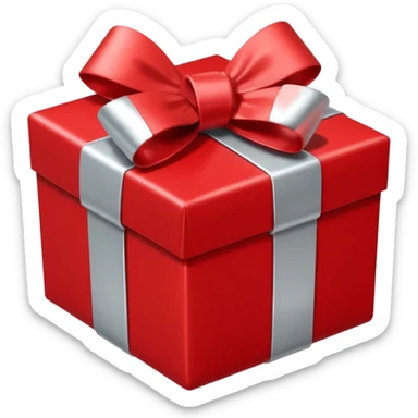 red gift box wrapped with silver ribbon sticker