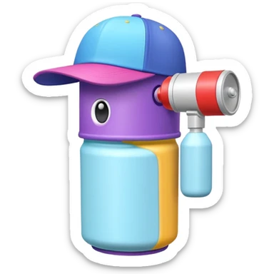 cute toy foam spray can object icon, colorful plastic can, oversized cap, foam coming out, 3D cartoon, mobile game icon style, clean background, no text, no watermark
 sticker