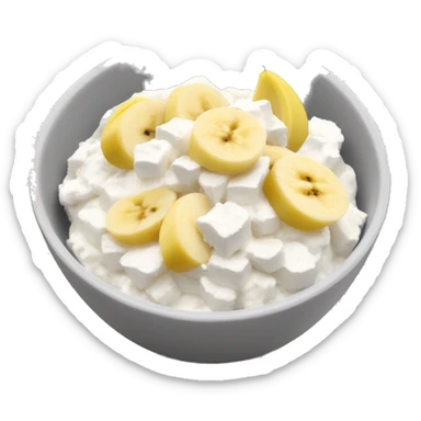 Cottage cheese in a bowl with banana slices as a topping sticker
