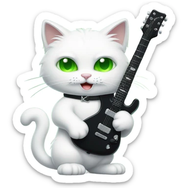white cat playing a black rock guitar sticker