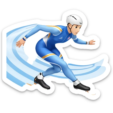 An icon showing a speed skater gliding on a professional oval ice track, captured in mid-motion with aerodynamic posture and sleek skates. The background features snowy mountains, flags, and a clear blue sky. Transparent background reflects the speed and elegance of the sport. sticker