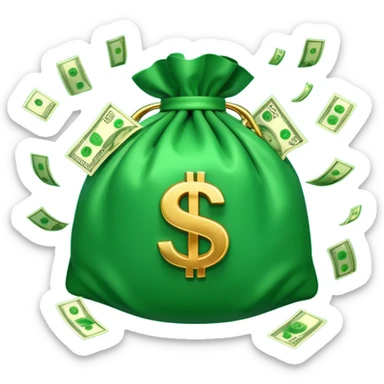 

3D emoji style, big bag of money, flying dollar bills, rich casino vibe, smooth lighting, high detail, clean edges, transparent background



 sticker
