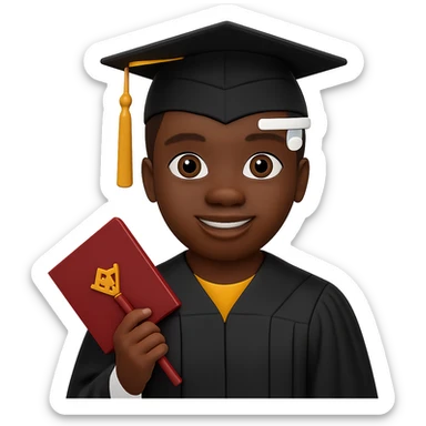 Make the smiling graduate with diploma emoji feature an African American character, with no background. sticker