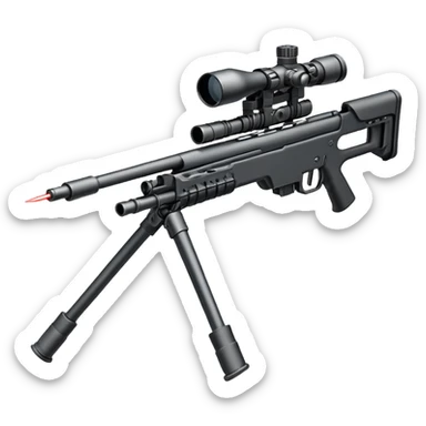 Mini ICBM launching lightweight sniper rifle wire stock, extended mag, assassin, bipod, laser sticker