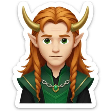 Loki, Mischief God from Norse Mythology with long reddish blonde hair, dark green and black outfit sticker