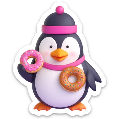 penguin with a cute hat and a donut in hand sticker
