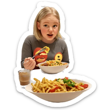 girl enjoying meal indoors sticker