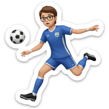 Fat sad guy with brown hair and glasses kicking a ball sticker