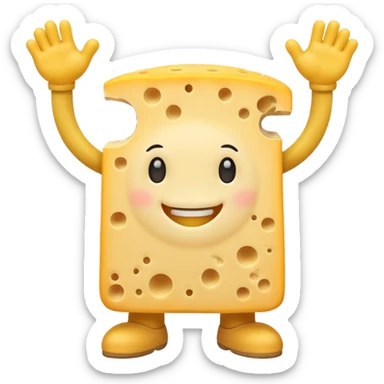 A cheese with arms and legs and gritted teethwith the arms being half circles sticker