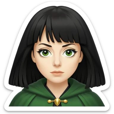claudia winkleman as a traitor with a green cloak and black eyeliner sticker