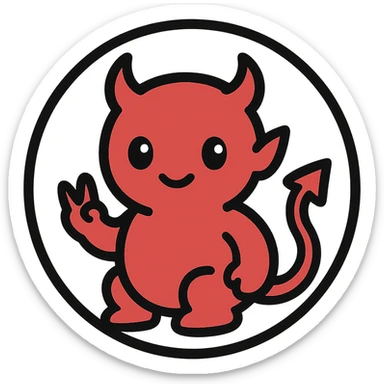 little alchemy style icon
subject: crimson devil
border: medium-black
shape: round, circular
background: white
style: full color fill with medium black outlining sticker