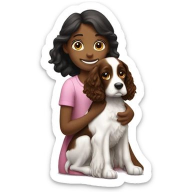 small girl big girl hug springer spaniel sticker
