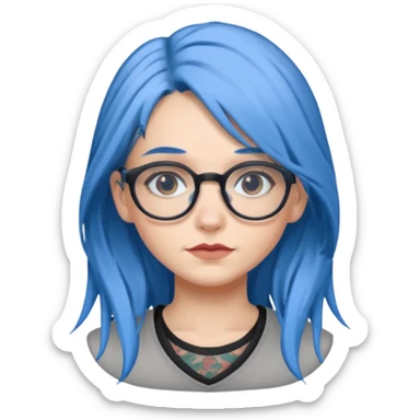 Tattooed & Blue Haired with glasse long hair gray girl sticker