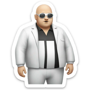 chubby bald man with goggles and white jacket  sticker