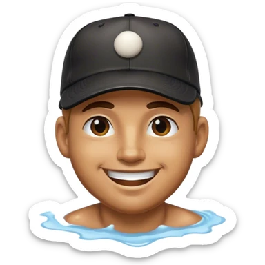 Soaking wet Man wearing black baseball hat sticker