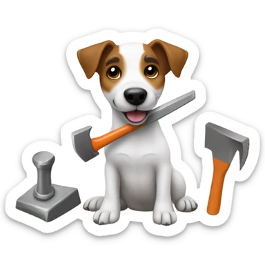 Jack Russel Terrier working with a hammer and saw sticker