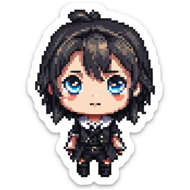 chibi anime character in pixel art style with big eyes and cute expression sticker