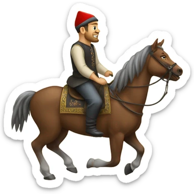 a man in a Tatar cap rides a horse sticker