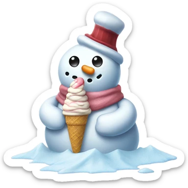 Sad snowman eating ice cream ￼ sticker