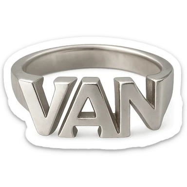 a silver ring featuring the letters V, A, and N sticker