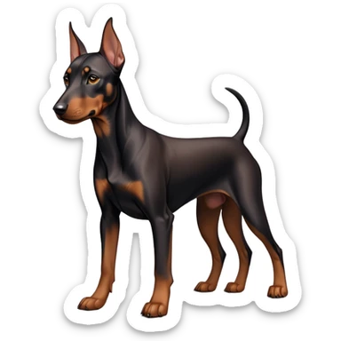 cinematic-noble-doberman puppy-full body-emoji on all fours,-poised-and-regal,-with-a-strong,-athletic-build-and-a-lustrous,-well-groomed-black and tan fur,-deep-set-soulful-brown-eyes,-simplified-yet-sharp-and-sophisticated-features,-highly-detailed, sticker