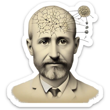 Santiago Ramon y Cajal con el dibujo de una neurona sticker