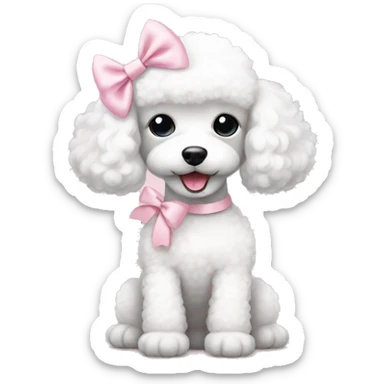 White poodle puppy with pastel pink bow on ear sticker