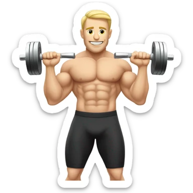 Muscular white man lifting weights in a gym sticker