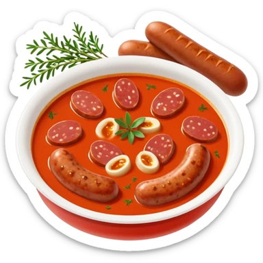 emoji of Rougail saucisse meal. Typical Reunion island meal. Sliced sausage in tomato soup with thym  sticker