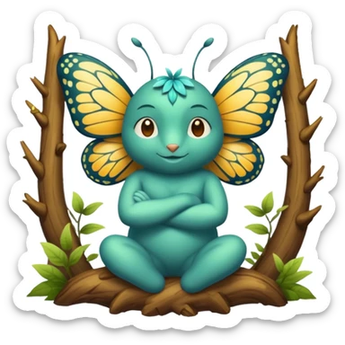 forest spirit character arms crossed confident smirk butterflies around sticker