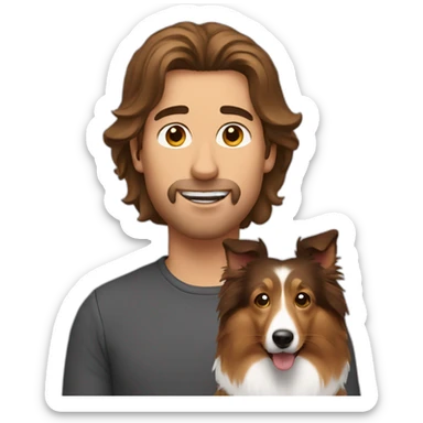 a man with brown hair and a sheltie sticker
