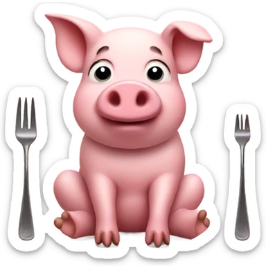 Pig sitting on a fork sticker