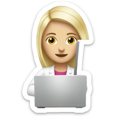 white blonde girl working on the computer  sticker