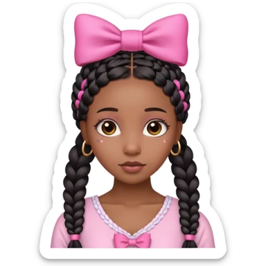 a cute black girl with long goddess braids and a cute pink bow on her head  sticker