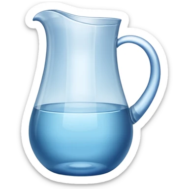 A water pitcher, transparent, slightly blue water, no lid, no droplets, tall, without a handle or spout.
 sticker
