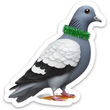 pigeon covered in Christmas lights and tinsel eating soup sticker