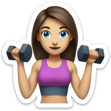 brunette girl with bright blue eyes lifting hand weights sticker