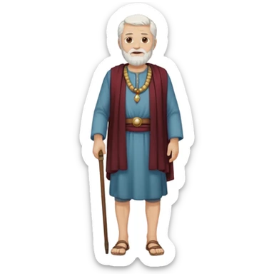 El anciano: persona noble y bondadosa, ropa normal es decir, ni de persona millonaria ni de persona sin dinero, pelo blanco, barba corta blanca. cuerpo entero de la época púnica sticker