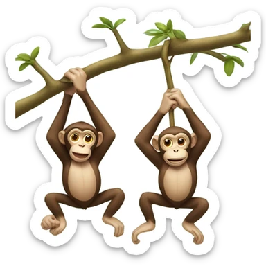 Two monkeys hanging on a branch
 sticker