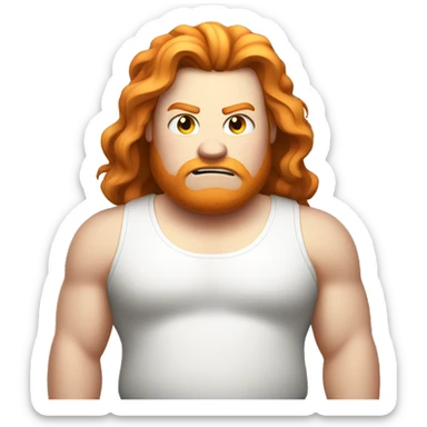 fat ginger teenager with long hair and white tank top angry  sticker