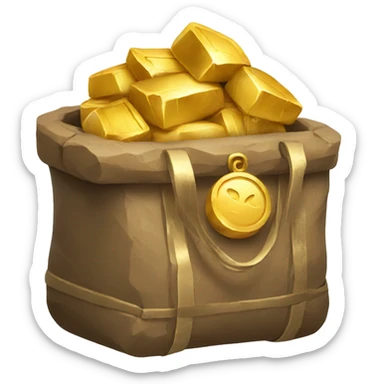 a bag of gold, wood and stone sticker