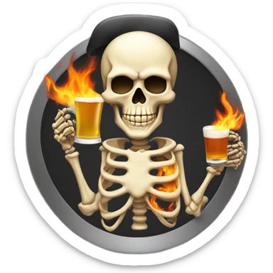 Skeleton with a cigar and fire helmet and a beer sticker