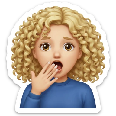 Emoji di ragazza bionda riccia che urla e mette una mano in faccia davanti la bocca e gli occhi sticker