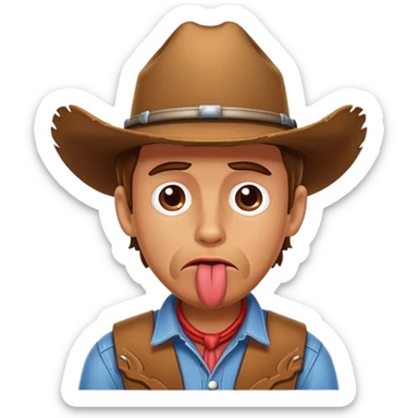 Sad cowboy with tounge out sticker