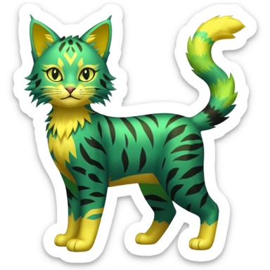Green-Yellow Electrike-Lucretia-Luxray-Sprigatito-Bobcat-Amaura-Aurorus-Shiny-glorp-cat-fusion (full body) sticker