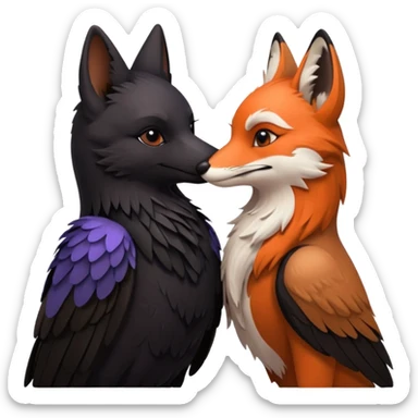 Raven and fox kissing sticker