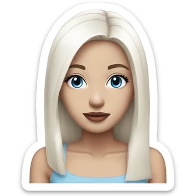 Girl medium length white straight hair, blue eyes, pink lips sticker