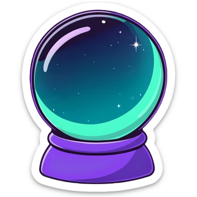 crystal magic ball with potion effect, fortune telling crystal sphere with swirling magical liquid inside, sparkles and mystical glow sticker