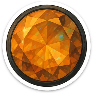 ghibli style extreme up close amber round cut holographic gem with black metal accent sticker