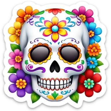 Beveled square shaped button with day of the dead sugar skull and rainbow colored flowers sticker